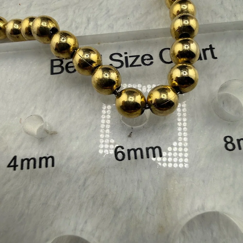 Vintage Ball Bead Necklace 6mm Gold Tone Polished Classic Strand 32